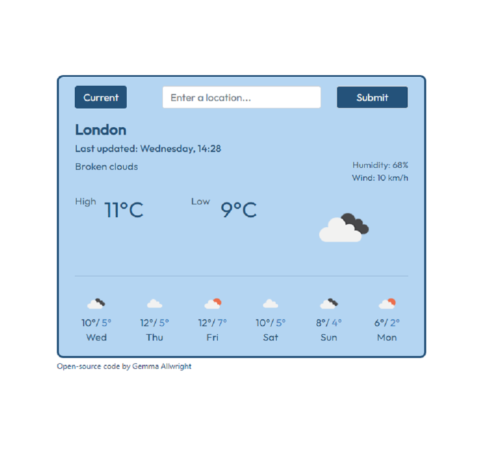 Screenshot of weather app